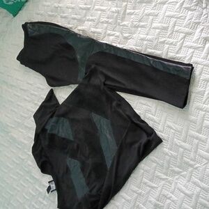 Black and Faux Leather Long Sleeve Top and Pants Set